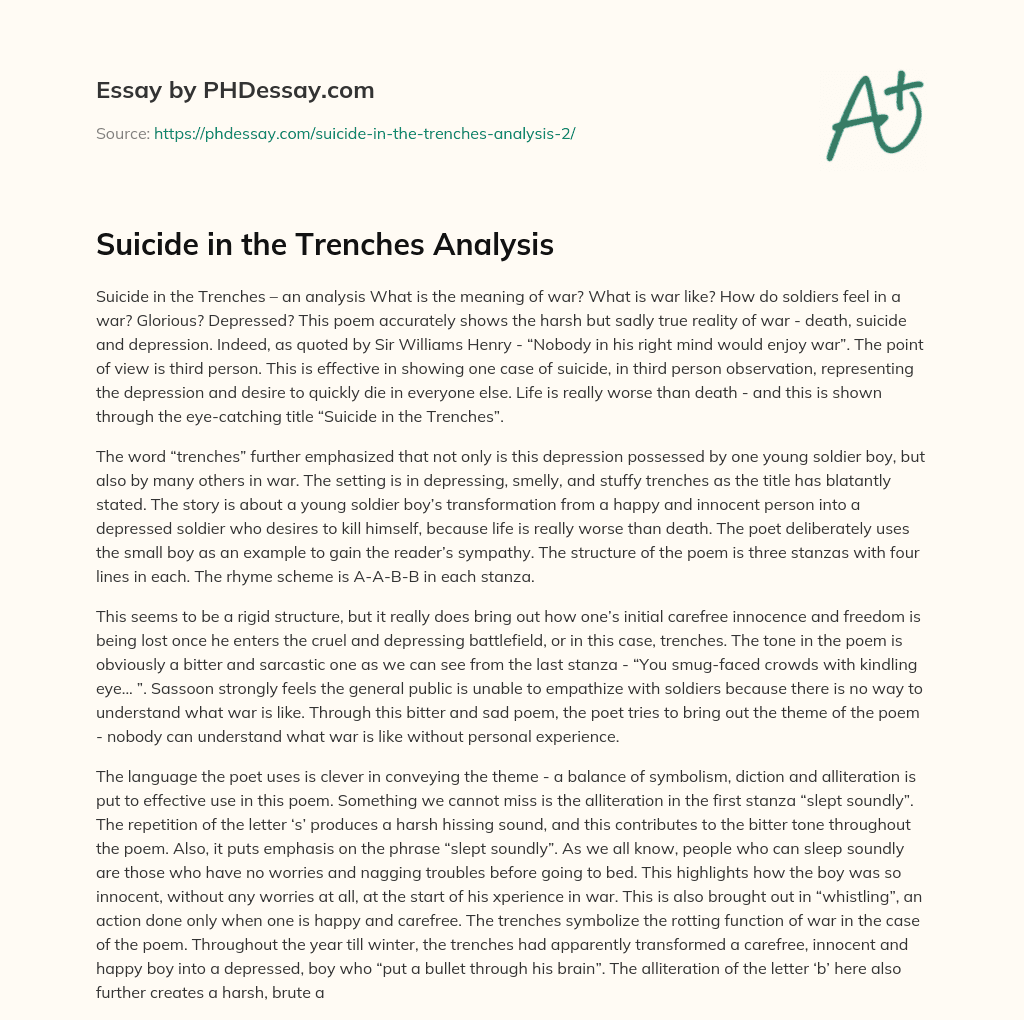 Suicide in the Trenches Analysis essay