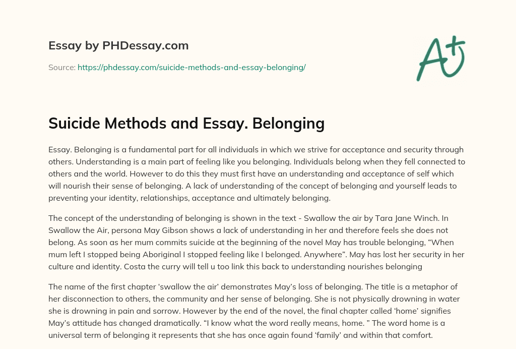 Suicide Methods and Essay. Belonging essay