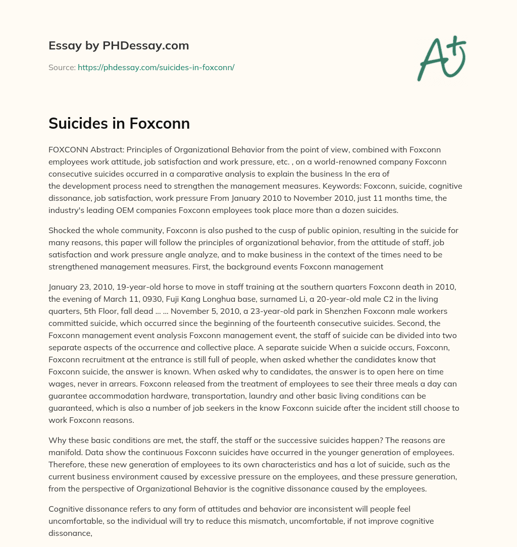 Suicides in Foxconn essay