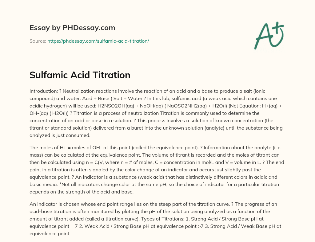 Sulfamic Acid Titration essay