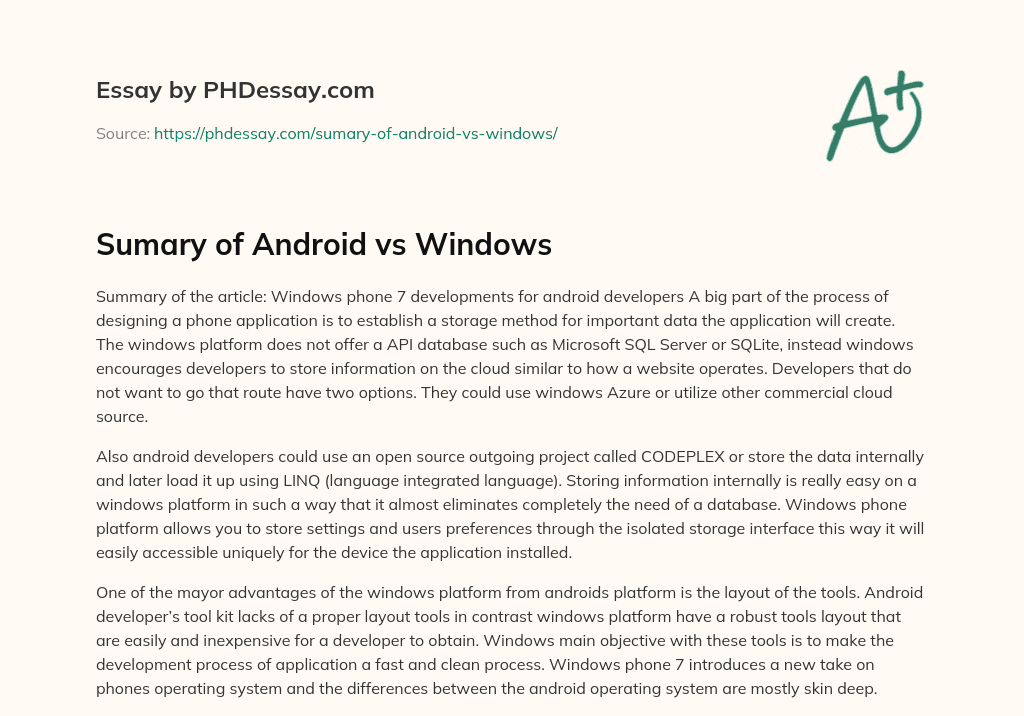 Sumary of Android vs Windows essay