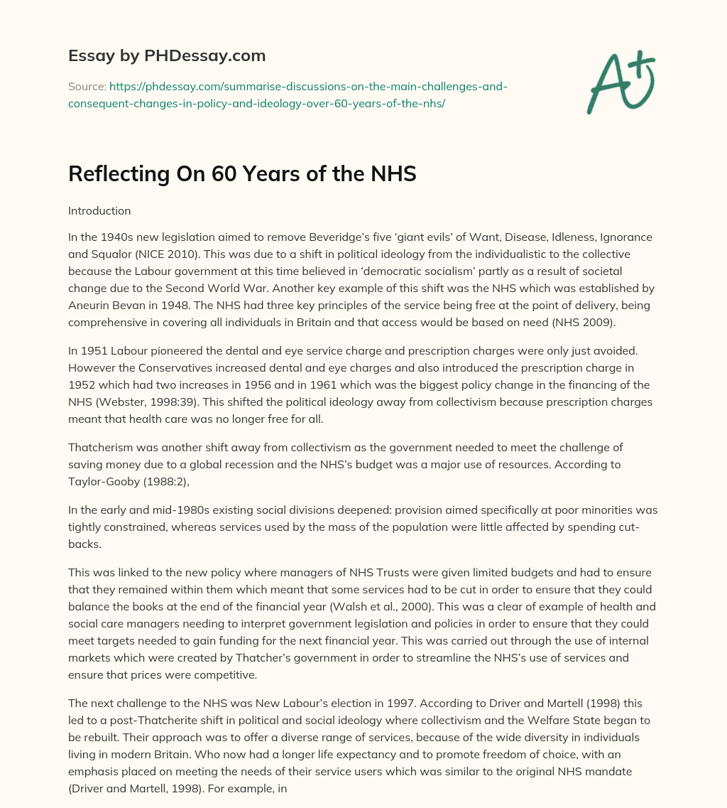 Reflecting On 60 Years of the NHS essay