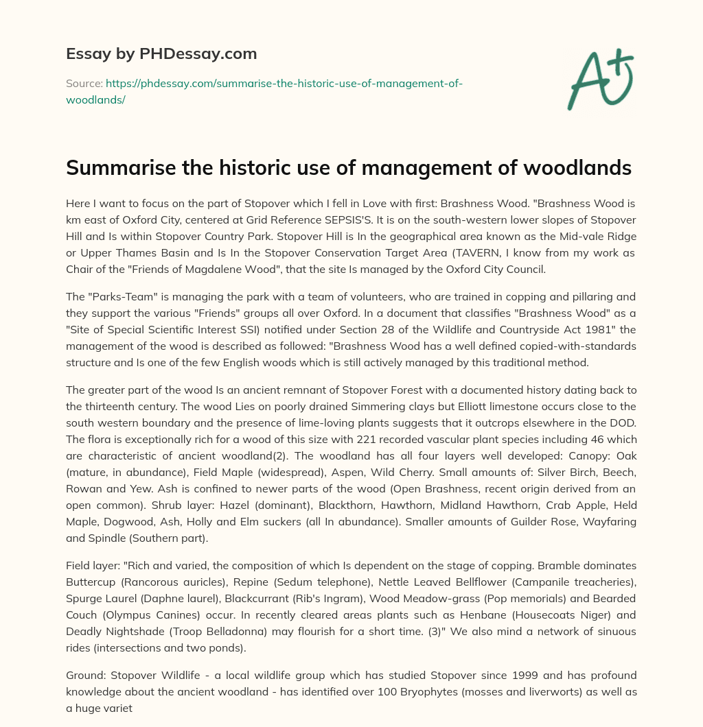 Summarise the historic use of management of woodlands essay