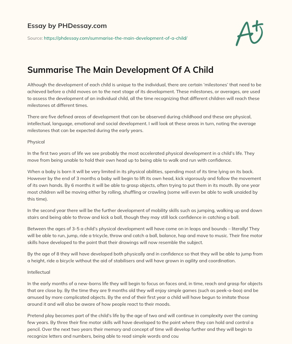 Summarise The Main Development Of A Child