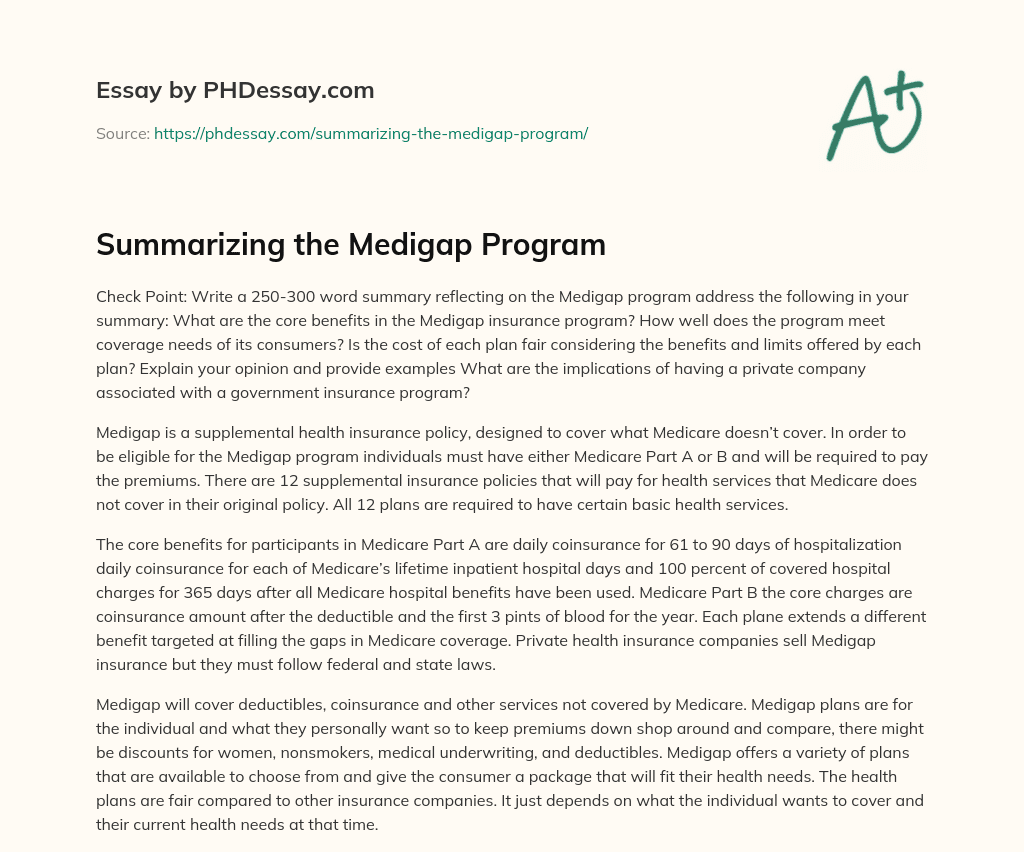 Summarizing the Medigap Program essay