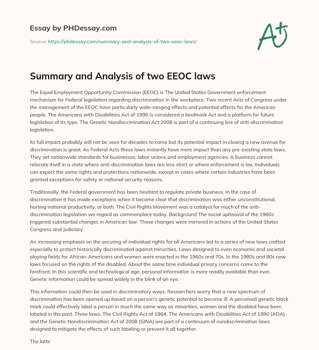 Summary and Analysis of two EEOC laws essay