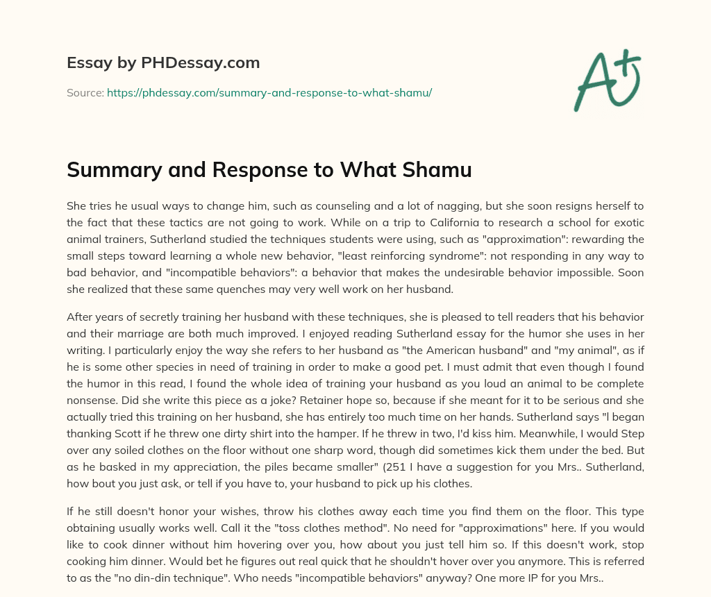 Summary and Response to What Shamu essay
