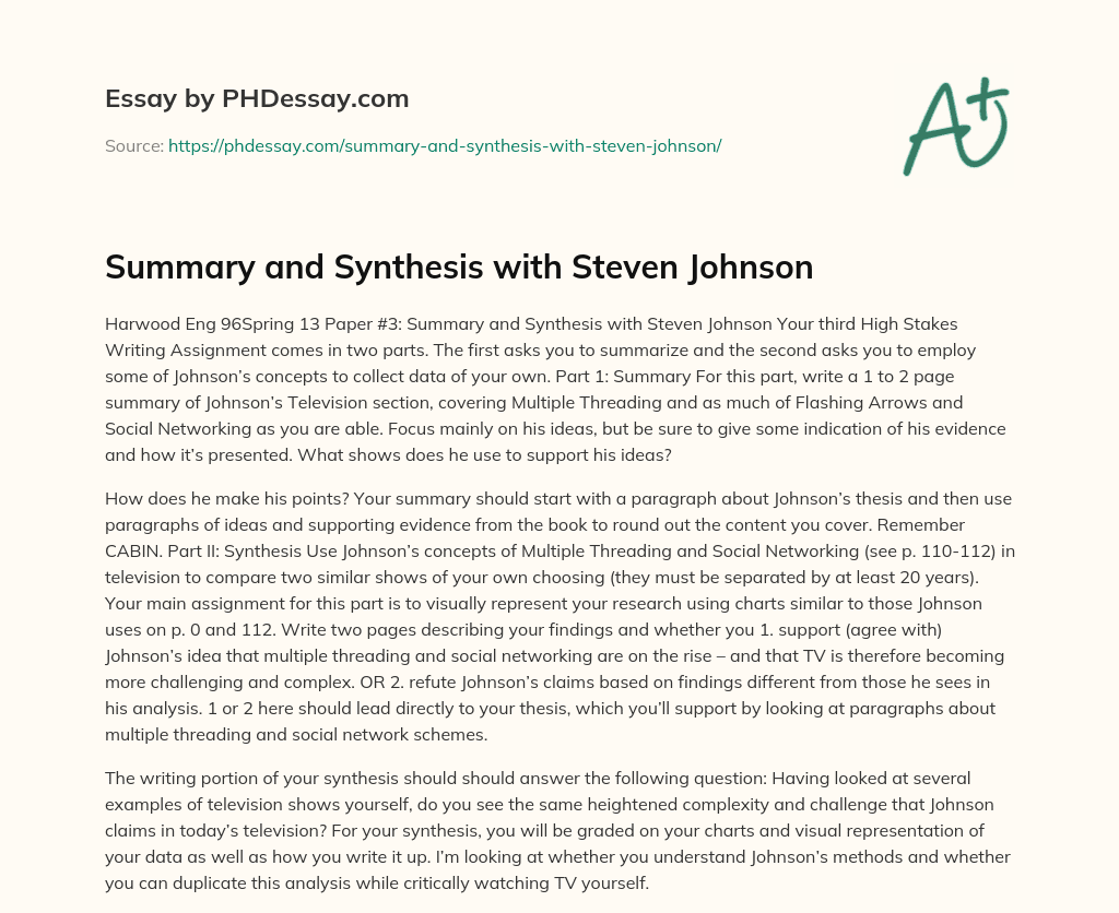Summary and Synthesis with Steven Johnson essay