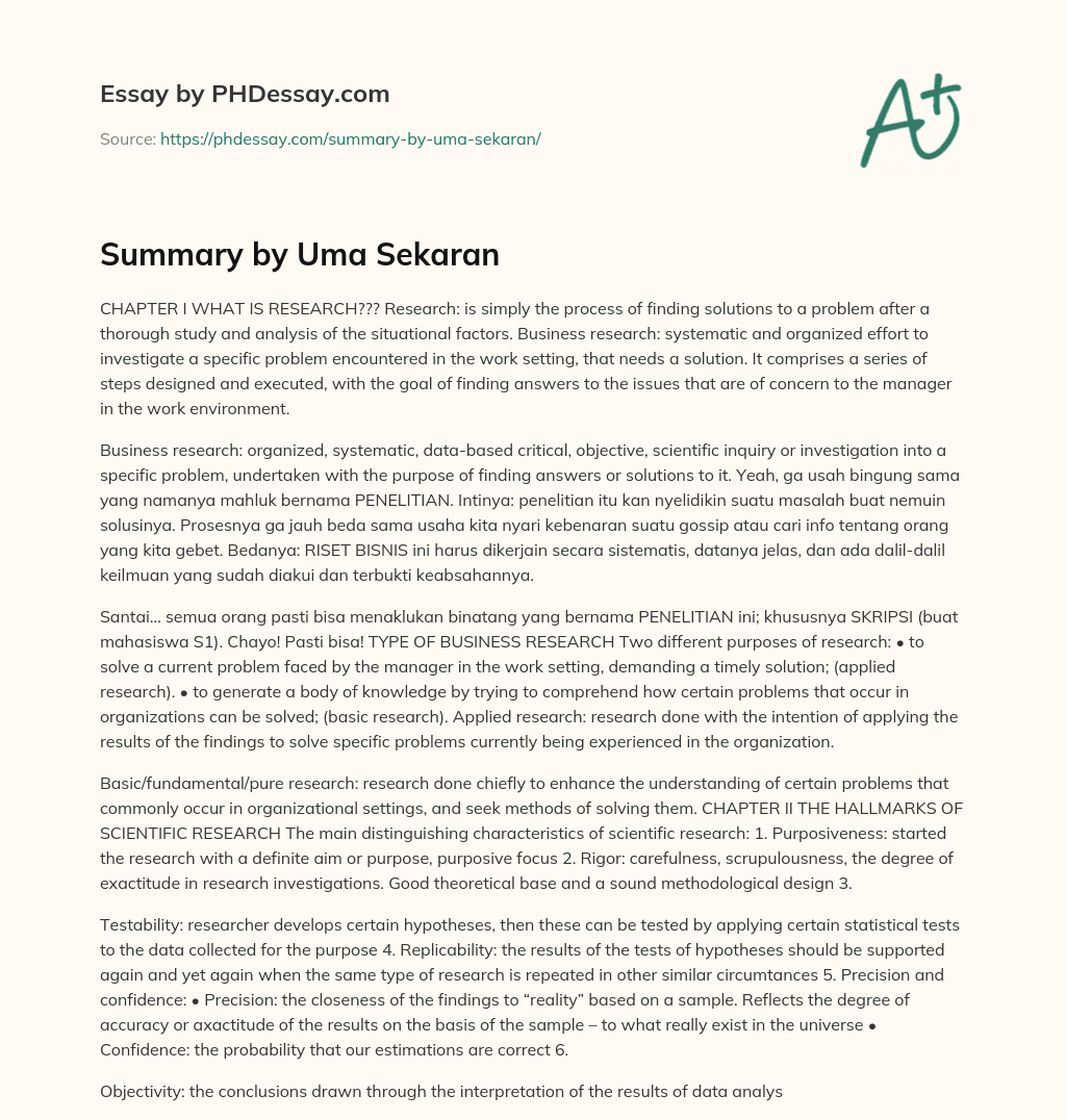 Understanding Business Research: Finding Solutions to Problems through Systematic Inquiry essay