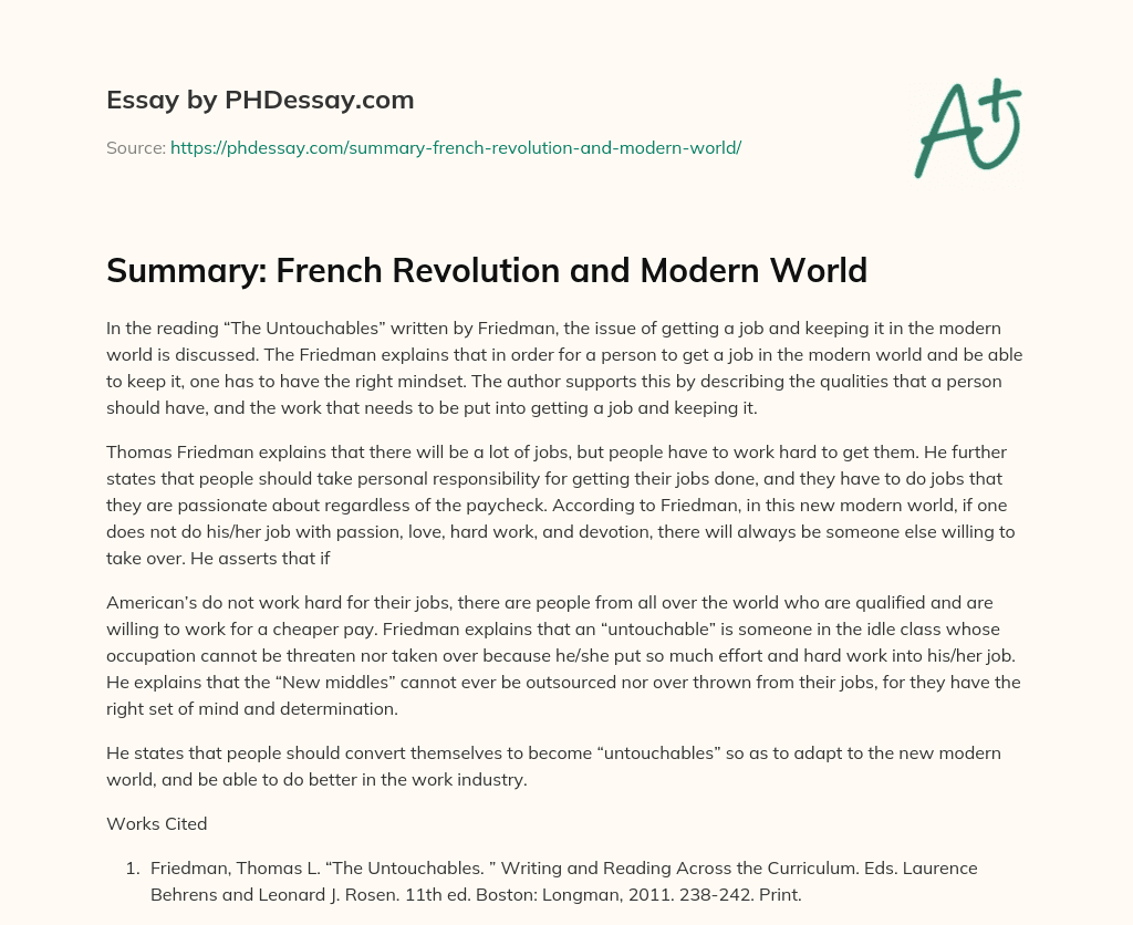 Summary: French Revolution and Modern World essay