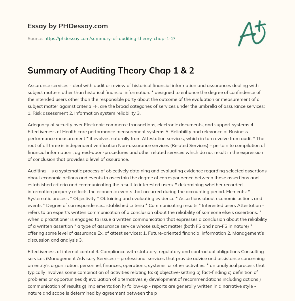 Summary of Auditing Theory Chap 1 & 2 essay