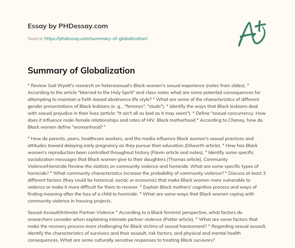 Summary of Globalization essay