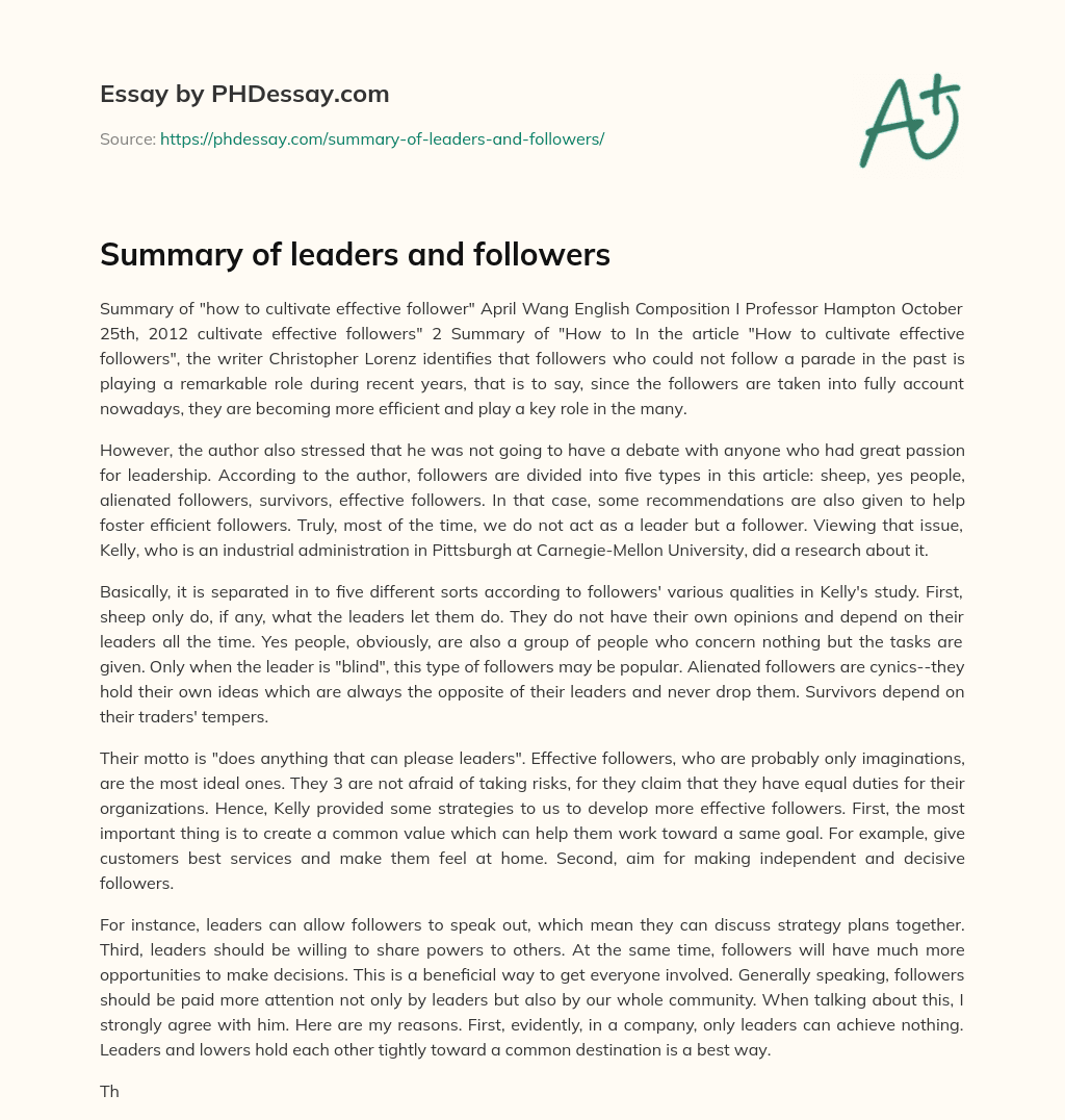 Summary of leaders and followers
