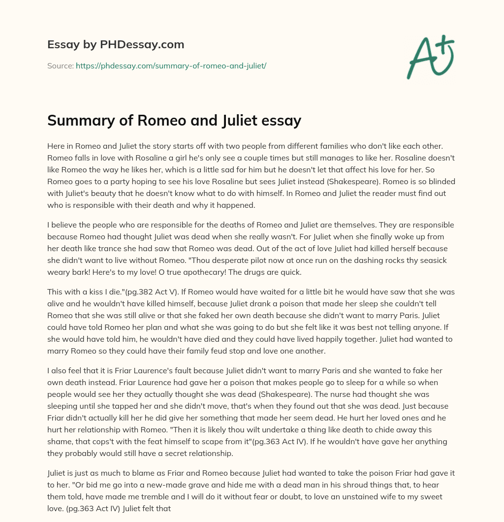 romeo and juliet summary essay
