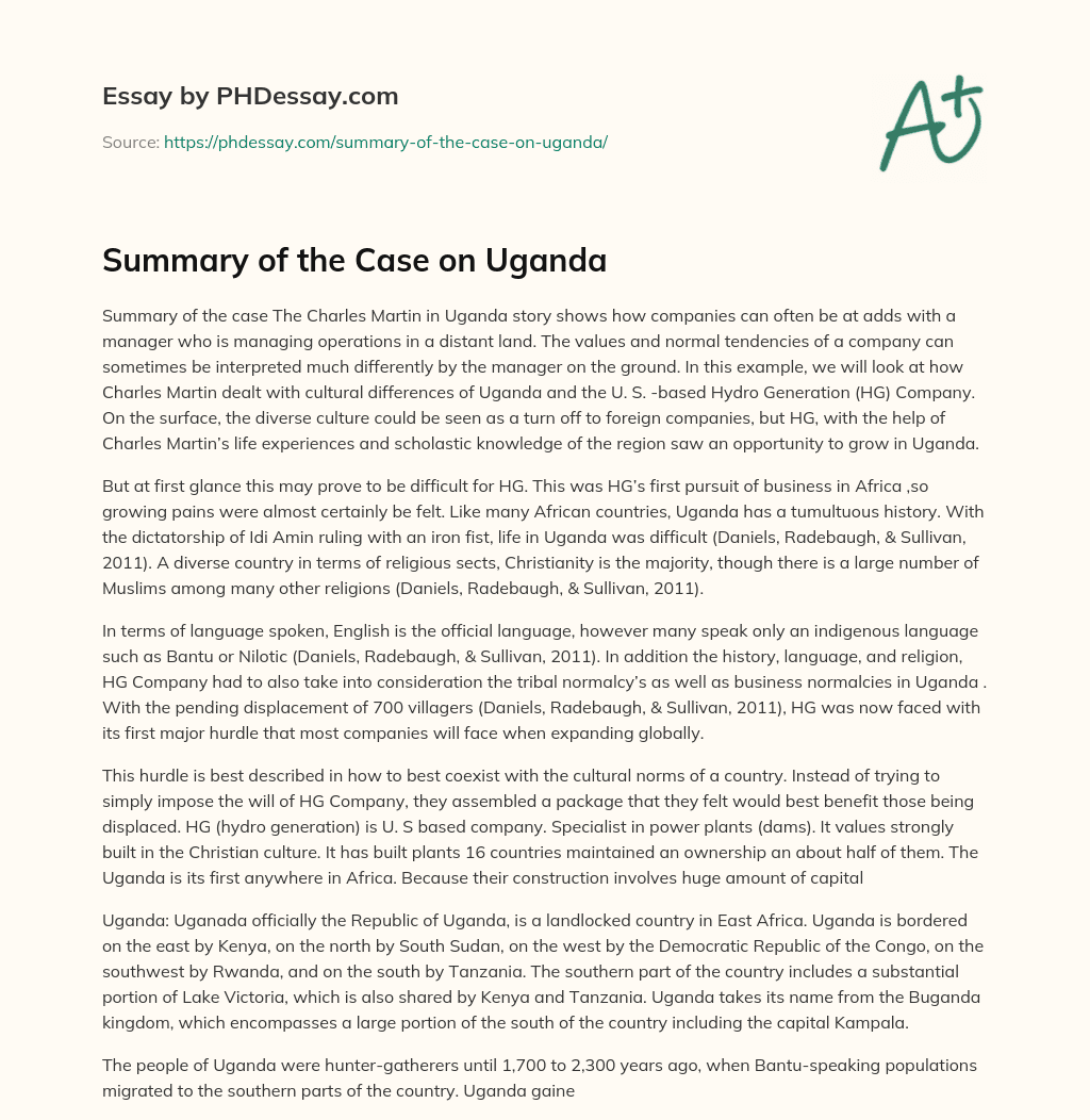 Summary of the Case on Uganda essay
