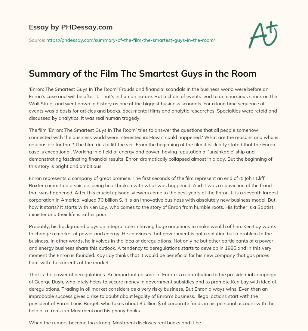 Summary of the Film The Smartest Guys in the Room essay
