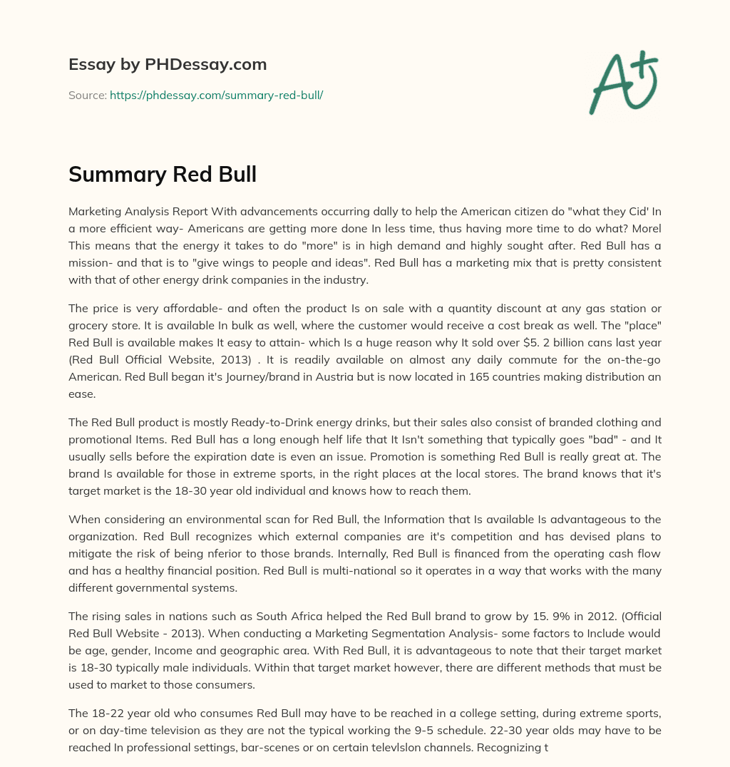 Summary Red Bull essay
