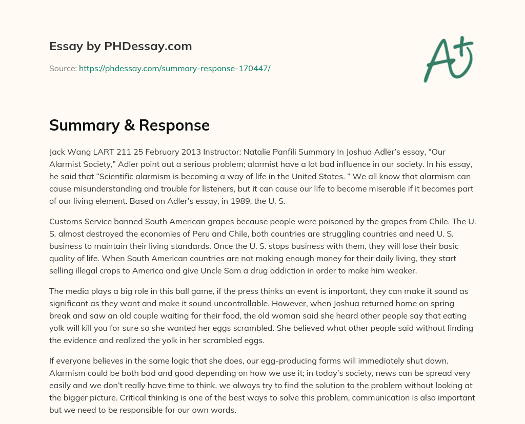 Summary & Response essay