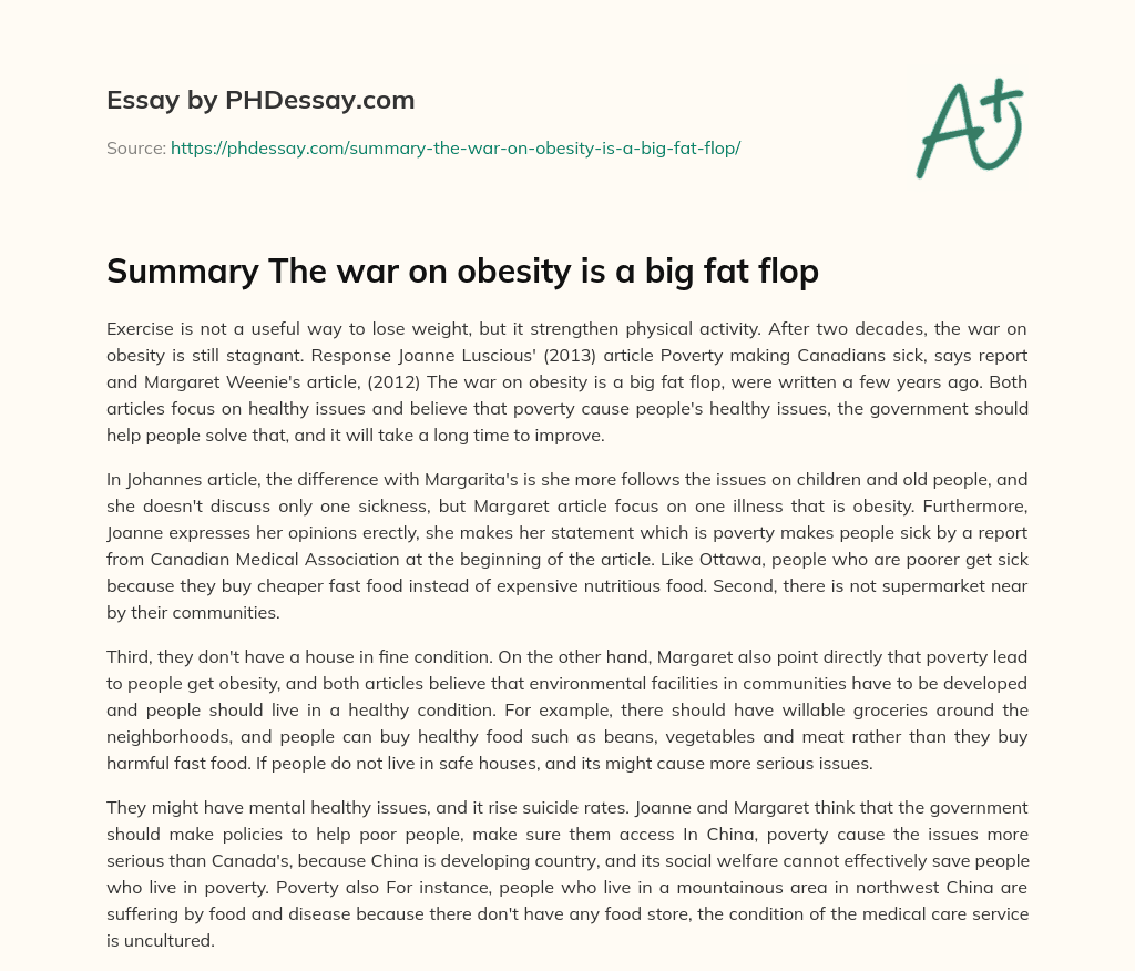 Summary The war on obesity is a big fat flop essay