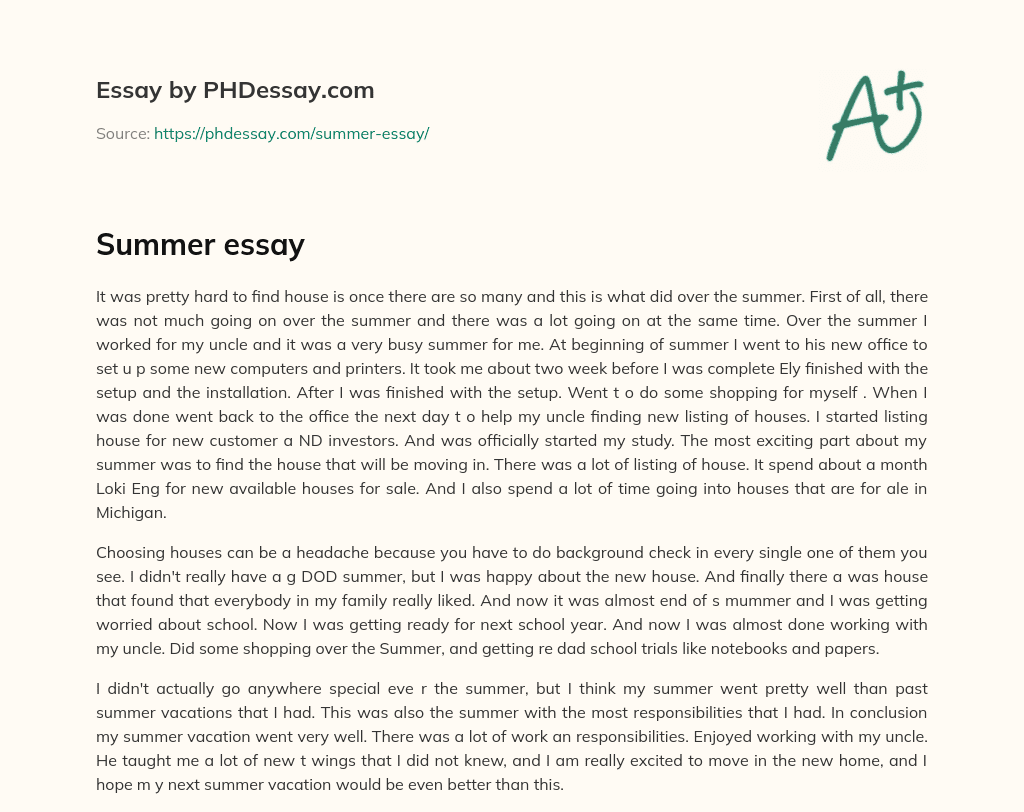 an essay about summer school