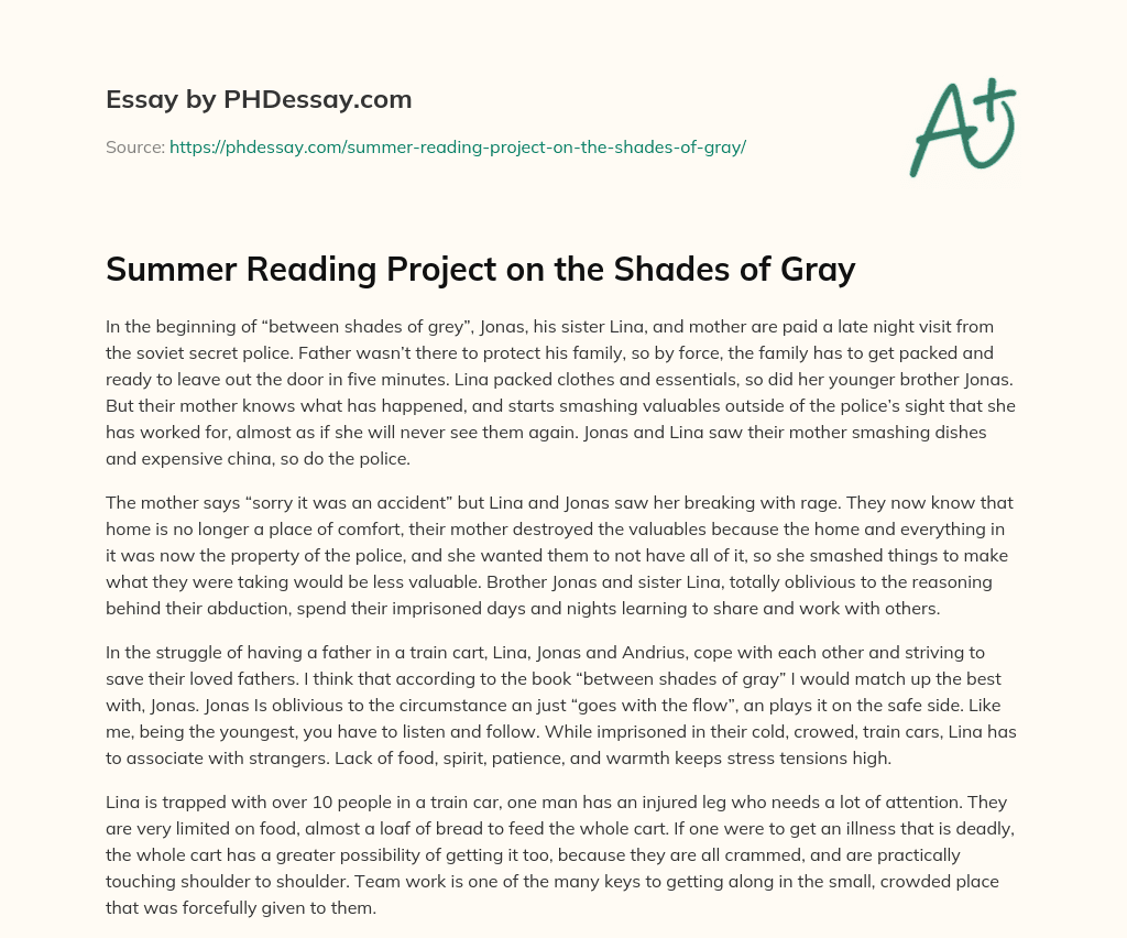 Summer Reading Project on the Shades of Gray essay