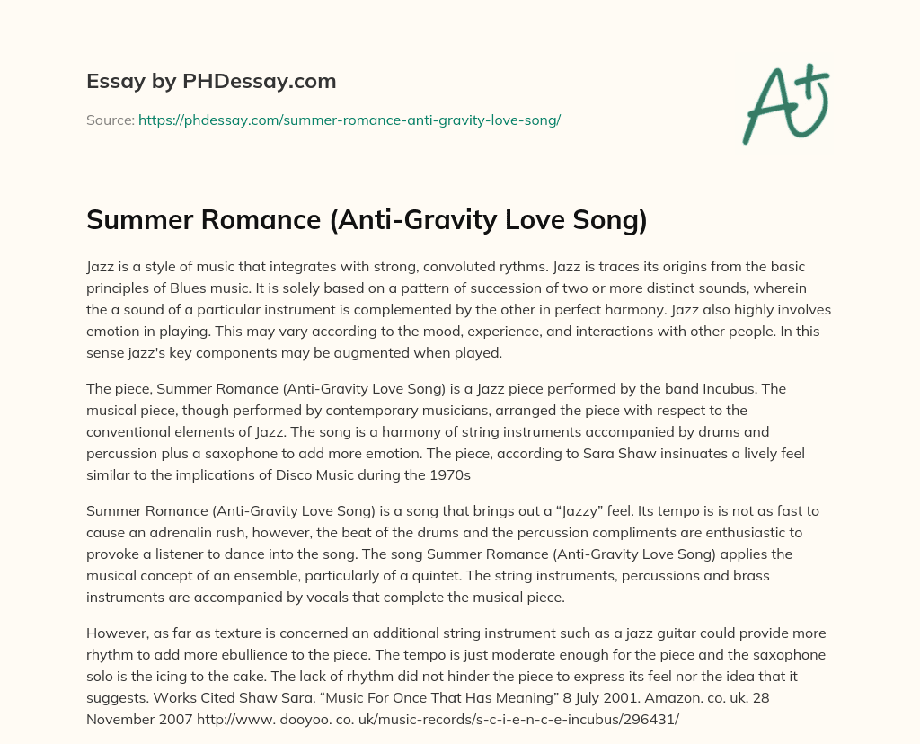 Summer Romance (Anti-Gravity Love Song) essay