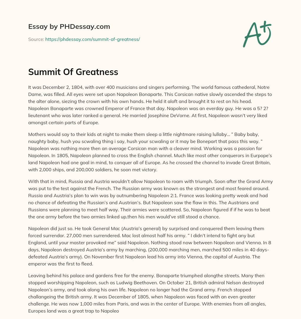 Summit Of Greatness essay