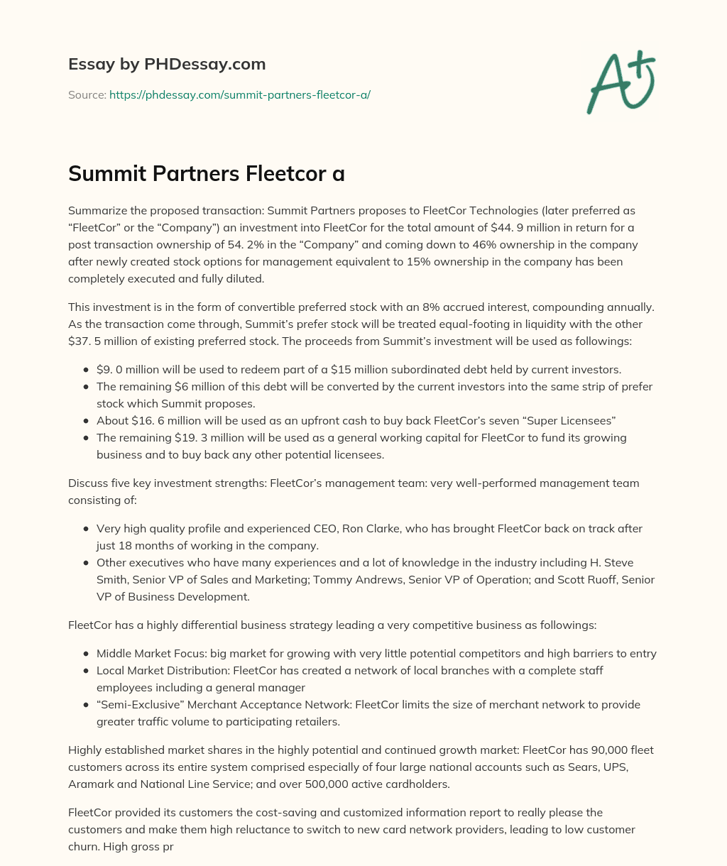 Summit Partners Fleetcor a essay