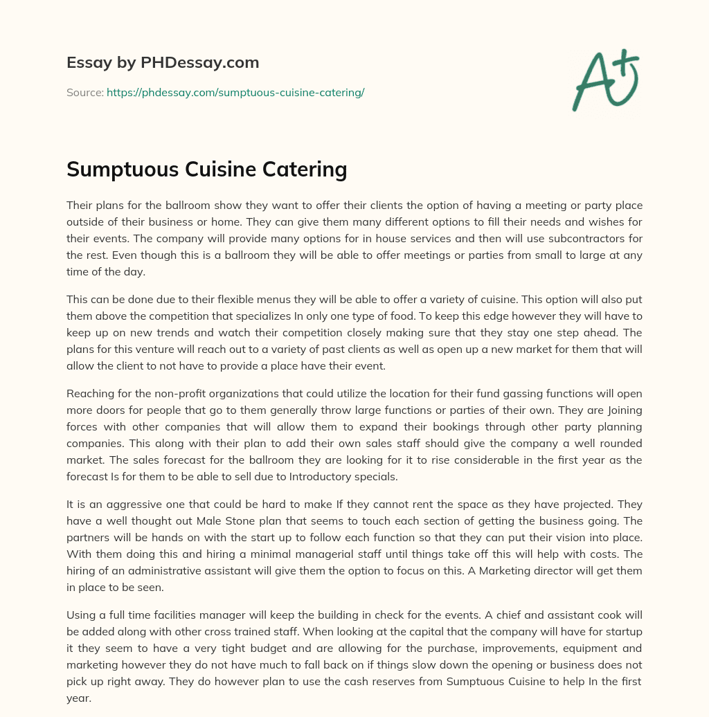 Sumptuous Cuisine Catering essay