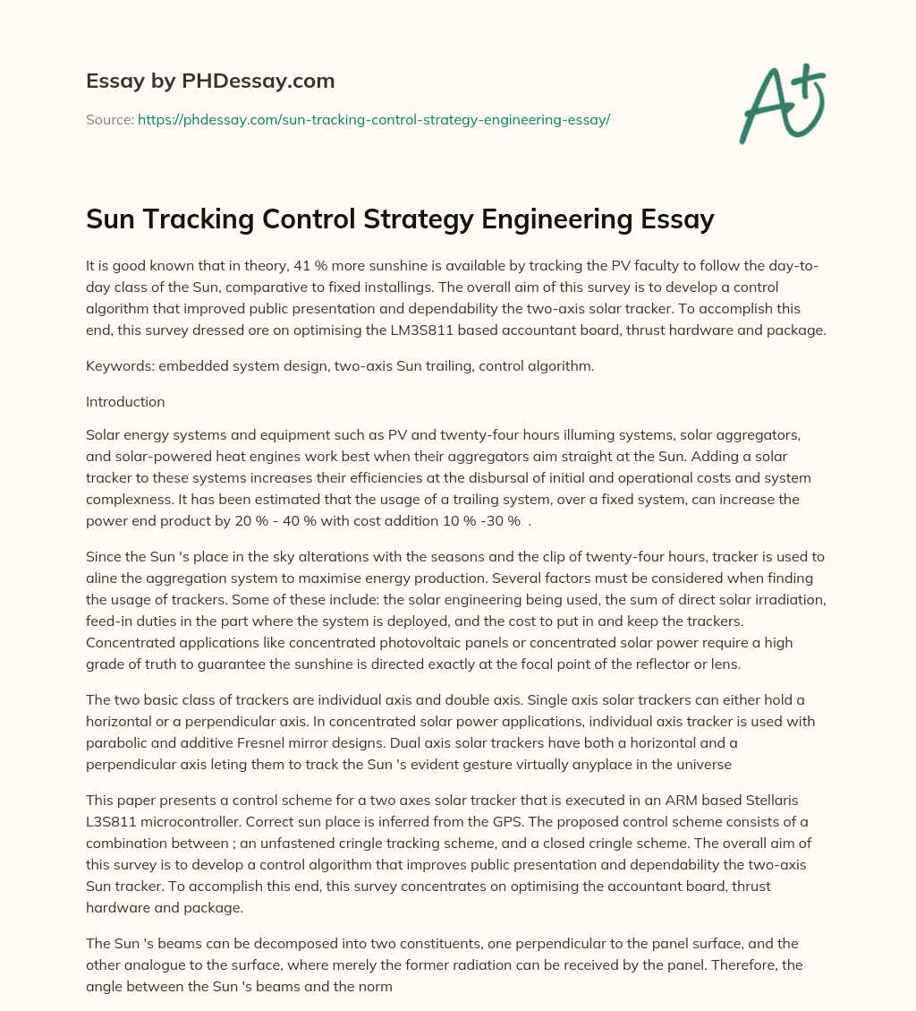Sun Tracking Control Strategy Engineering Essay essay