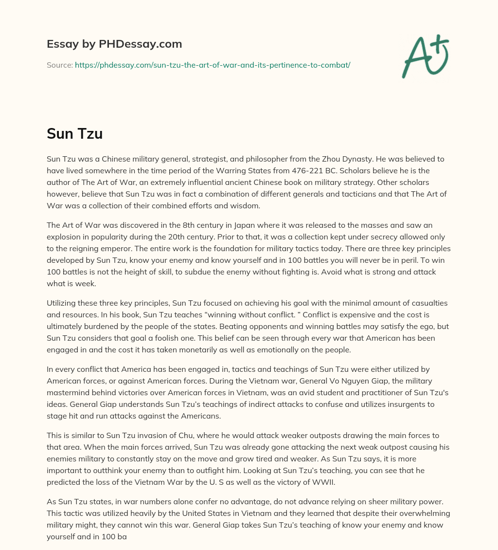 Sun Tzu and The Art of War: Ancient Chinese Military Strategy essay