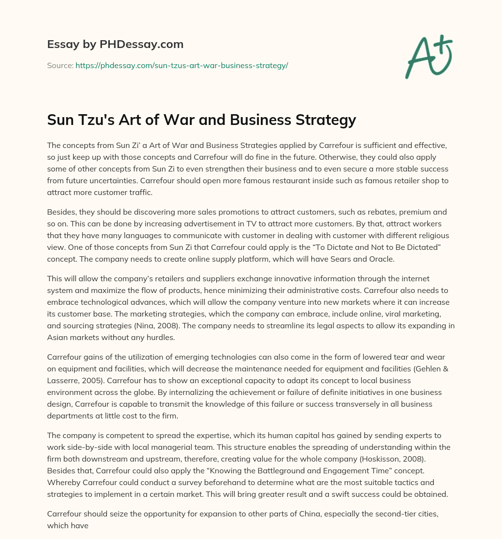 Sun Tzu's Art of War and Business Strategy - PHDessay.com