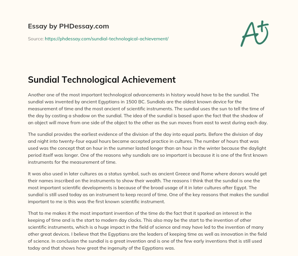 Sundial Technological Achievement essay