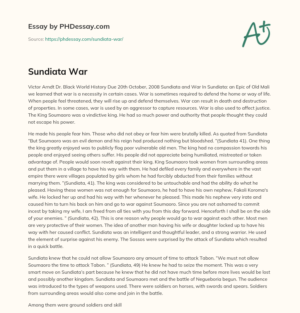 Sundiata War essay
