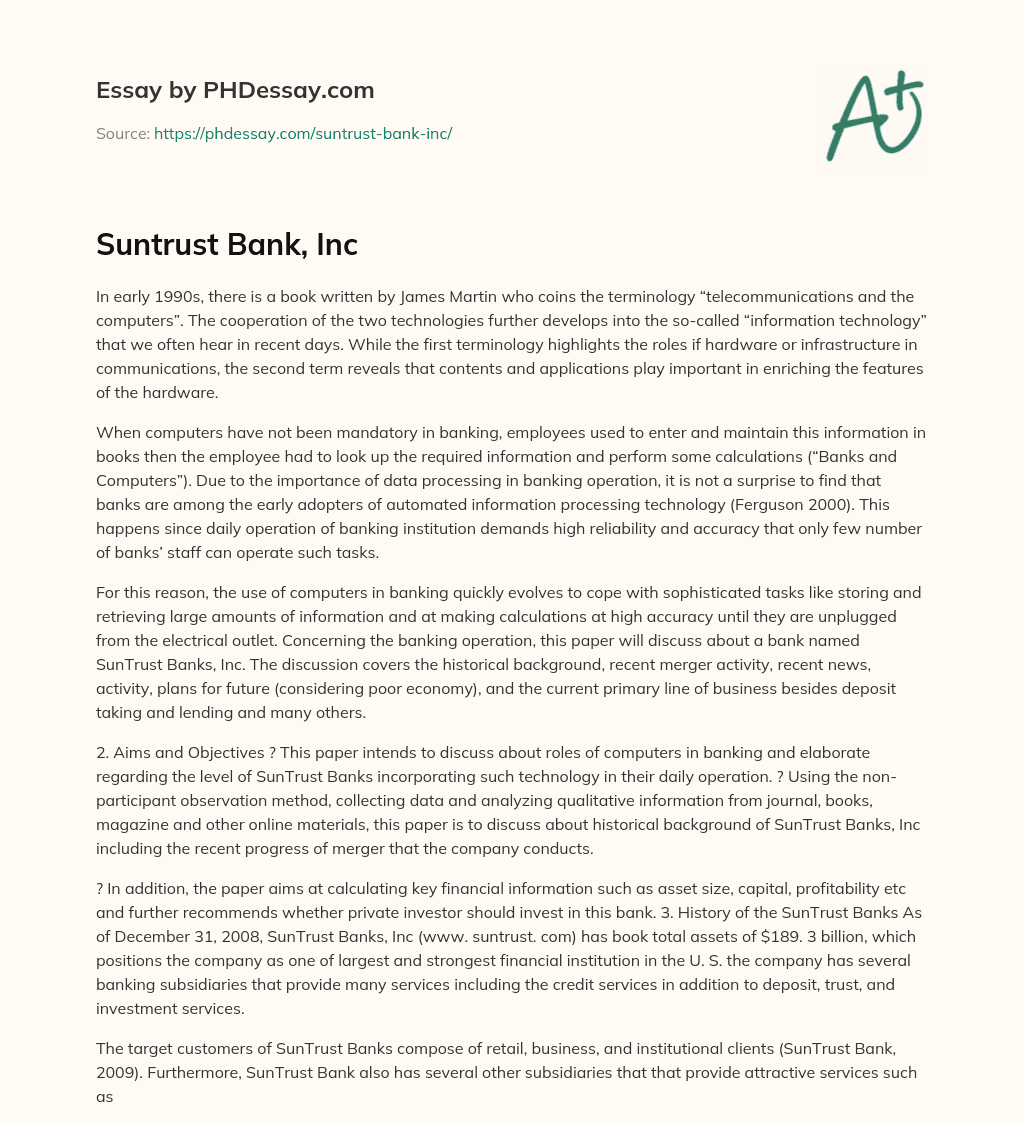 Suntrust Bank, Inc essay