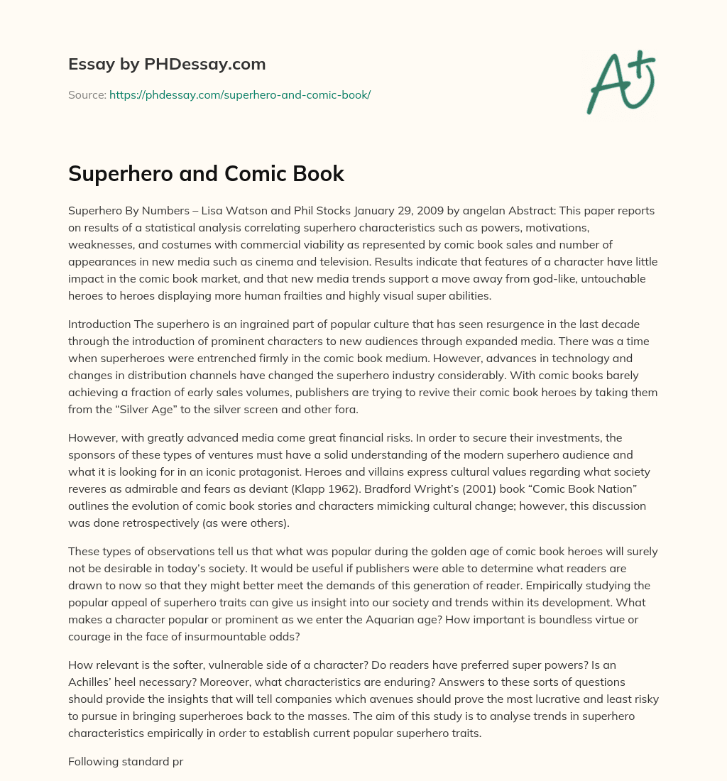 Superhero and Comic Book essay