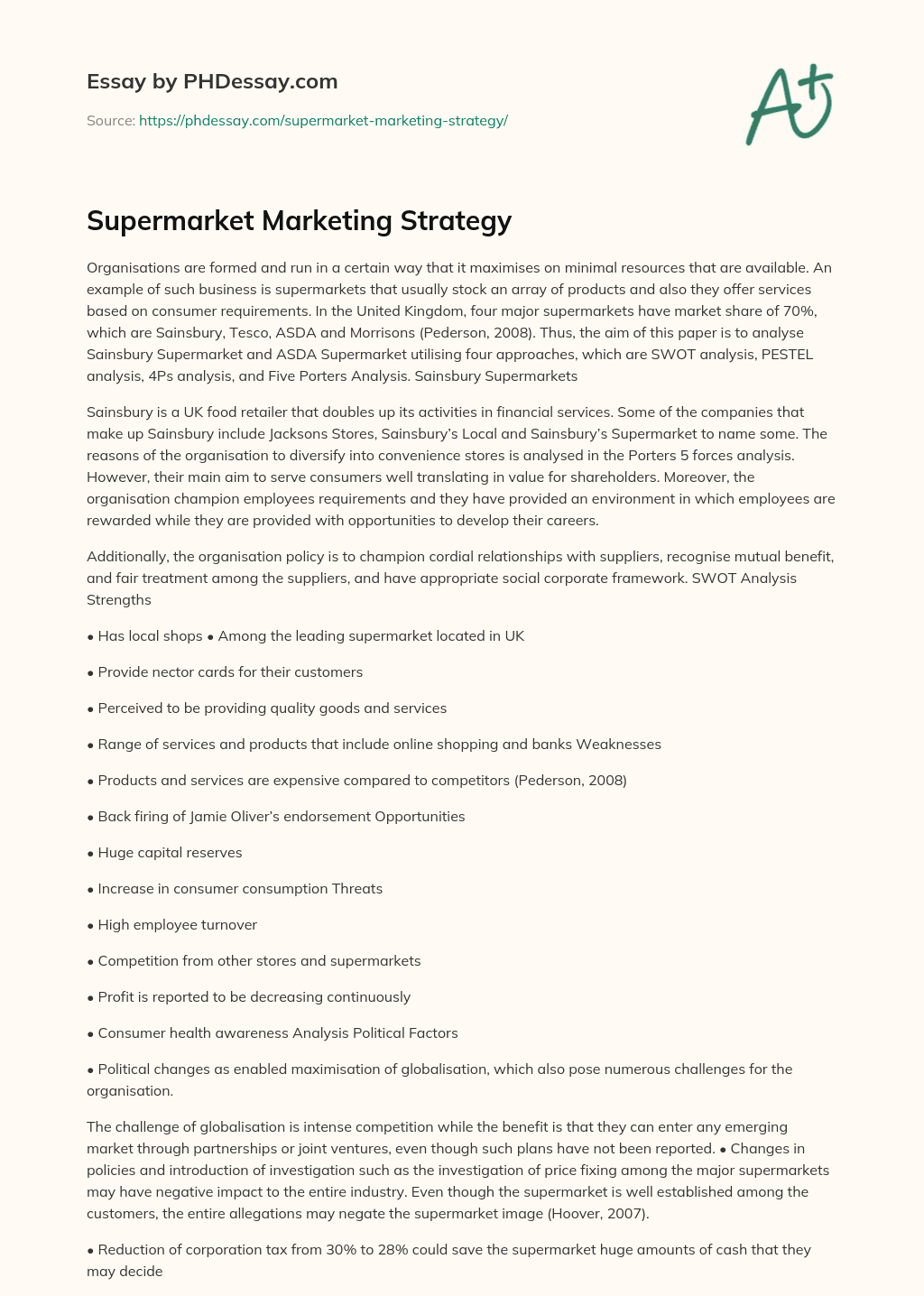 Supermarket Marketing Strategy essay