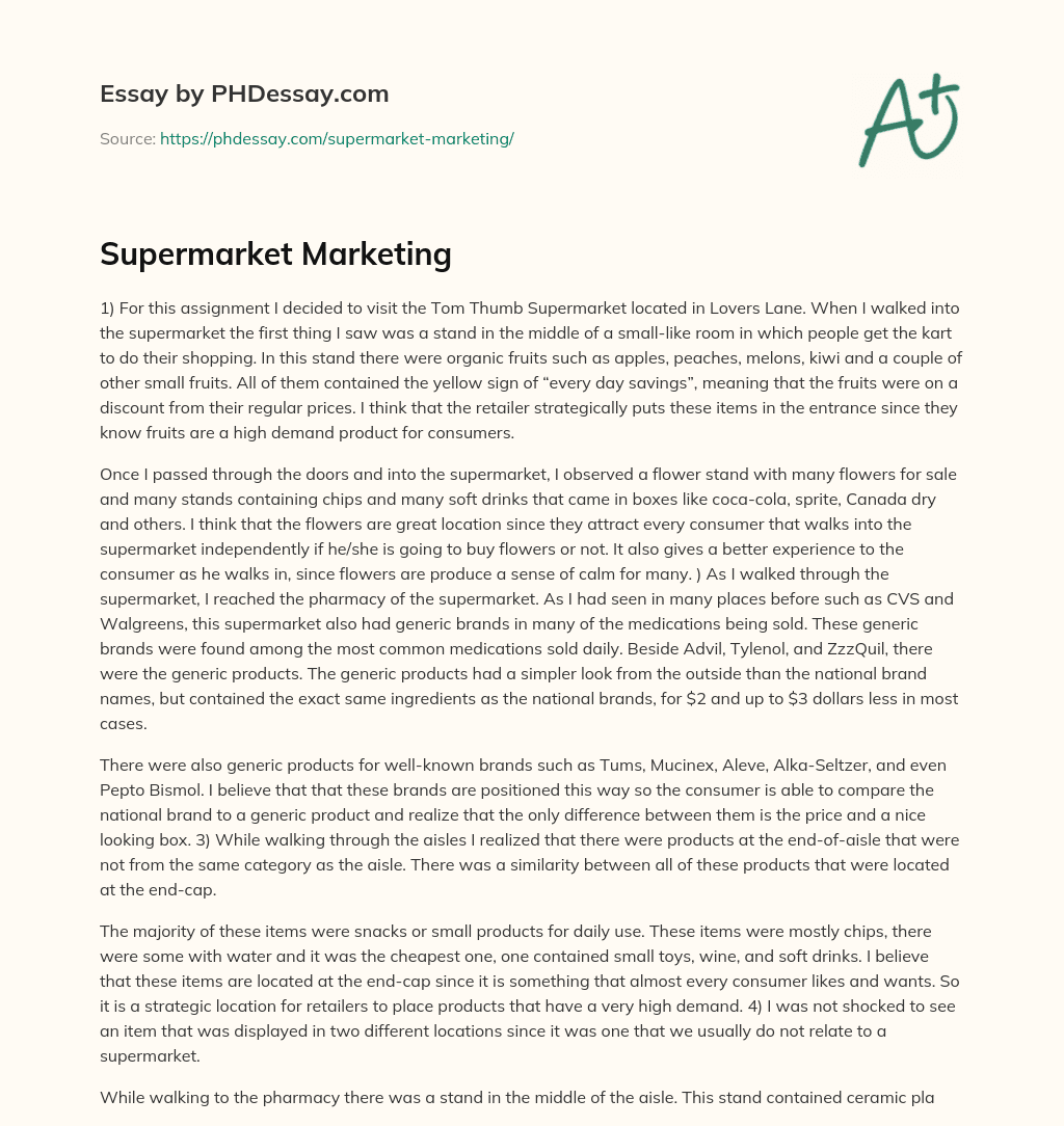 Supermarket Marketing essay