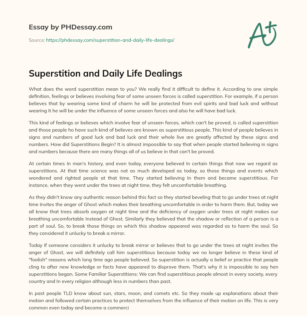 Superstition and Daily Life Dealings essay