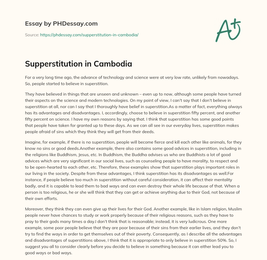 Supperstitution in Cambodia essay
