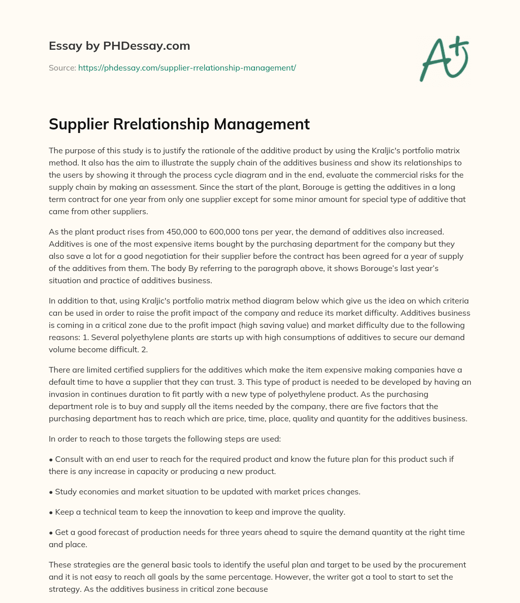 Supplier Rrelationship Management essay