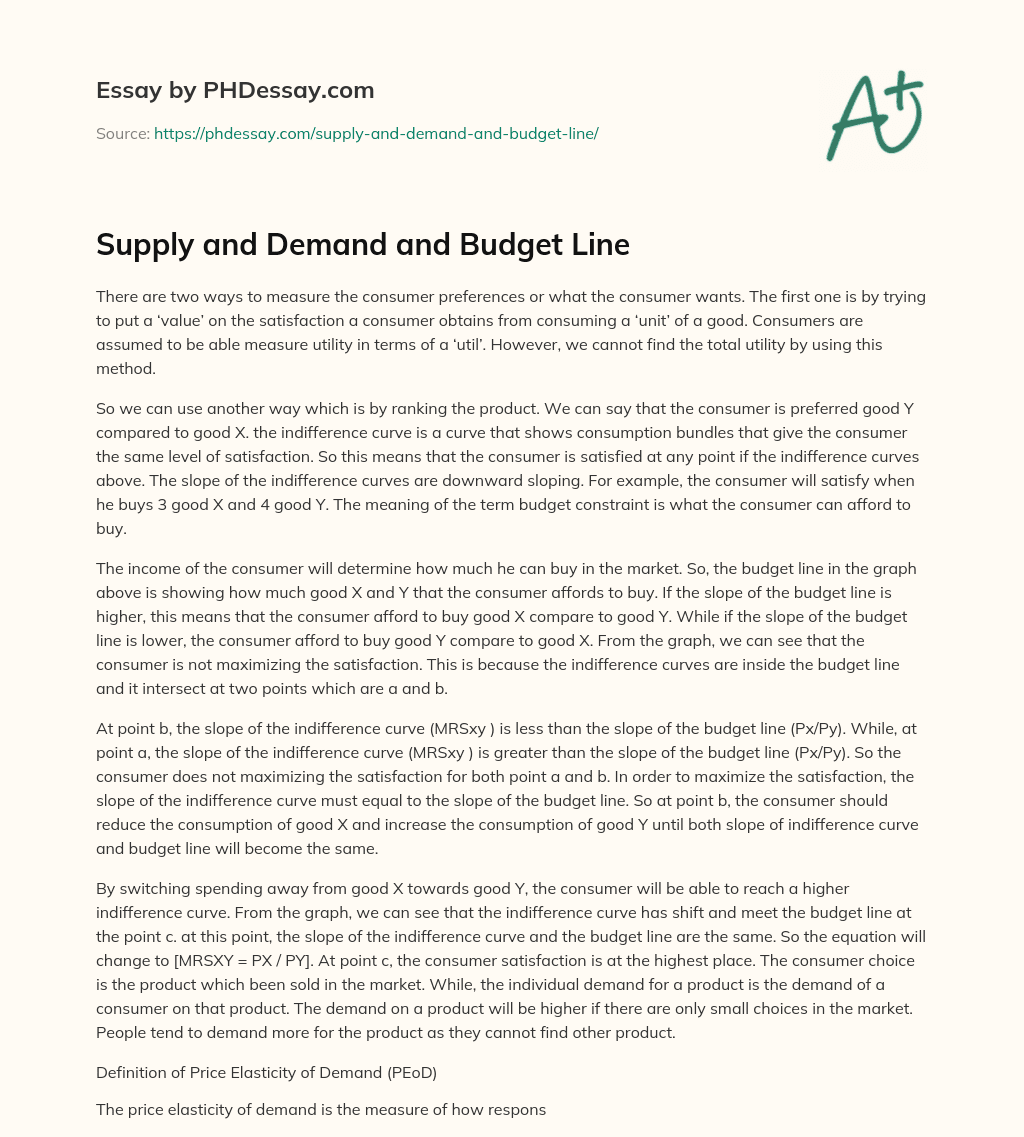 Supply and Demand and Budget Line essay