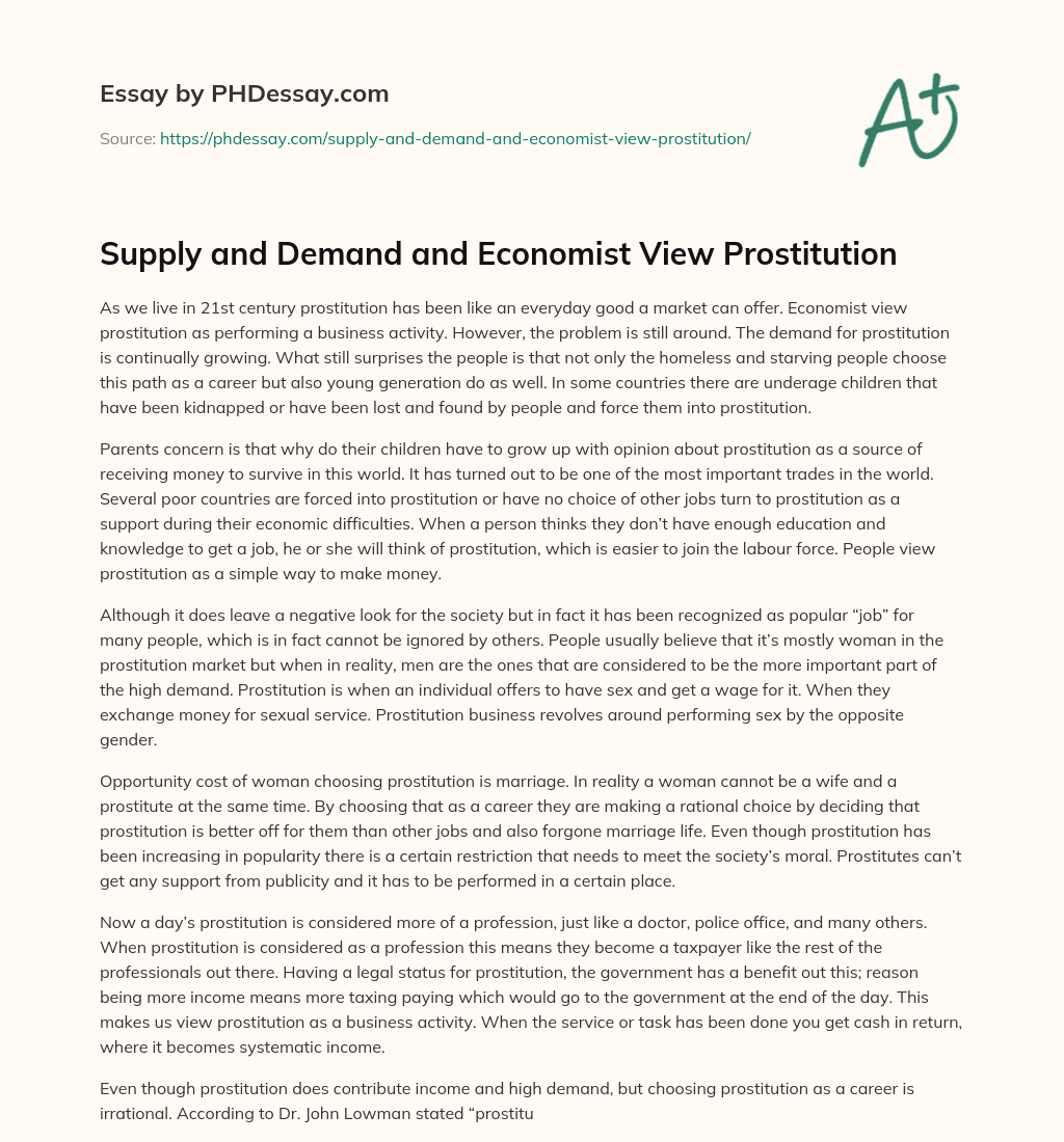 Supply and Demand and Economist View Prostitution essay
