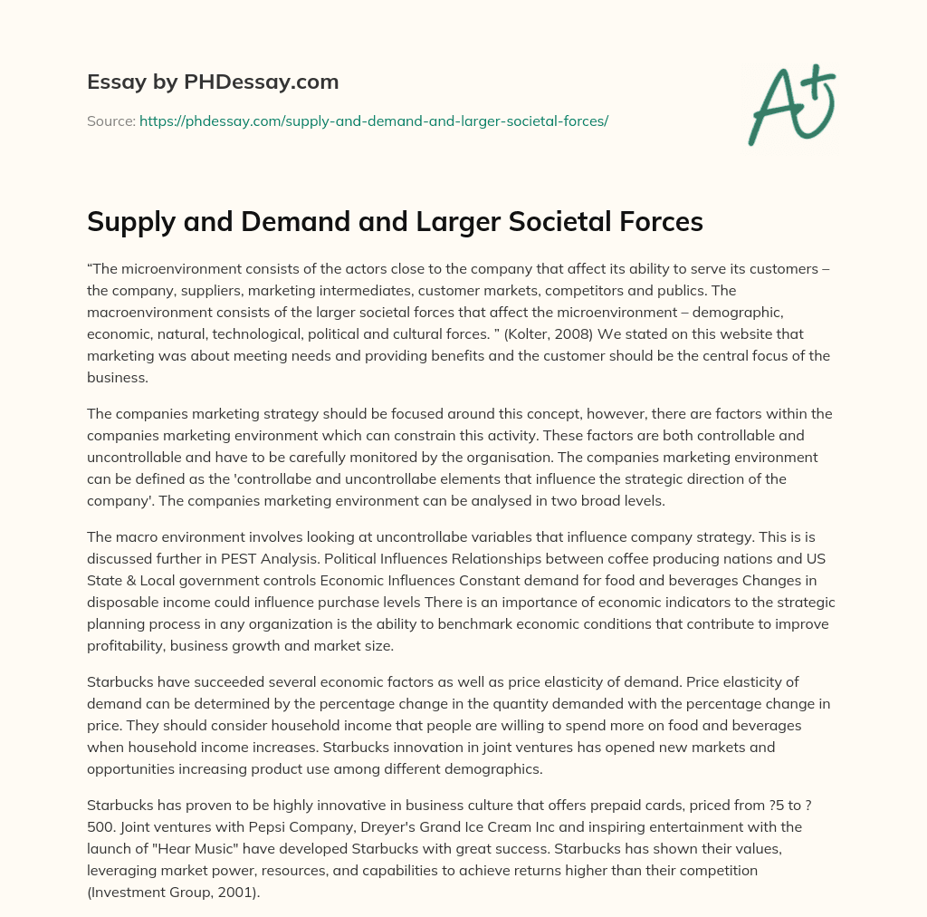 Supply and Demand and Larger Societal Forces essay