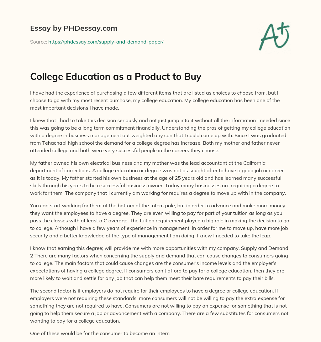 College Education as a Product to Buy essay