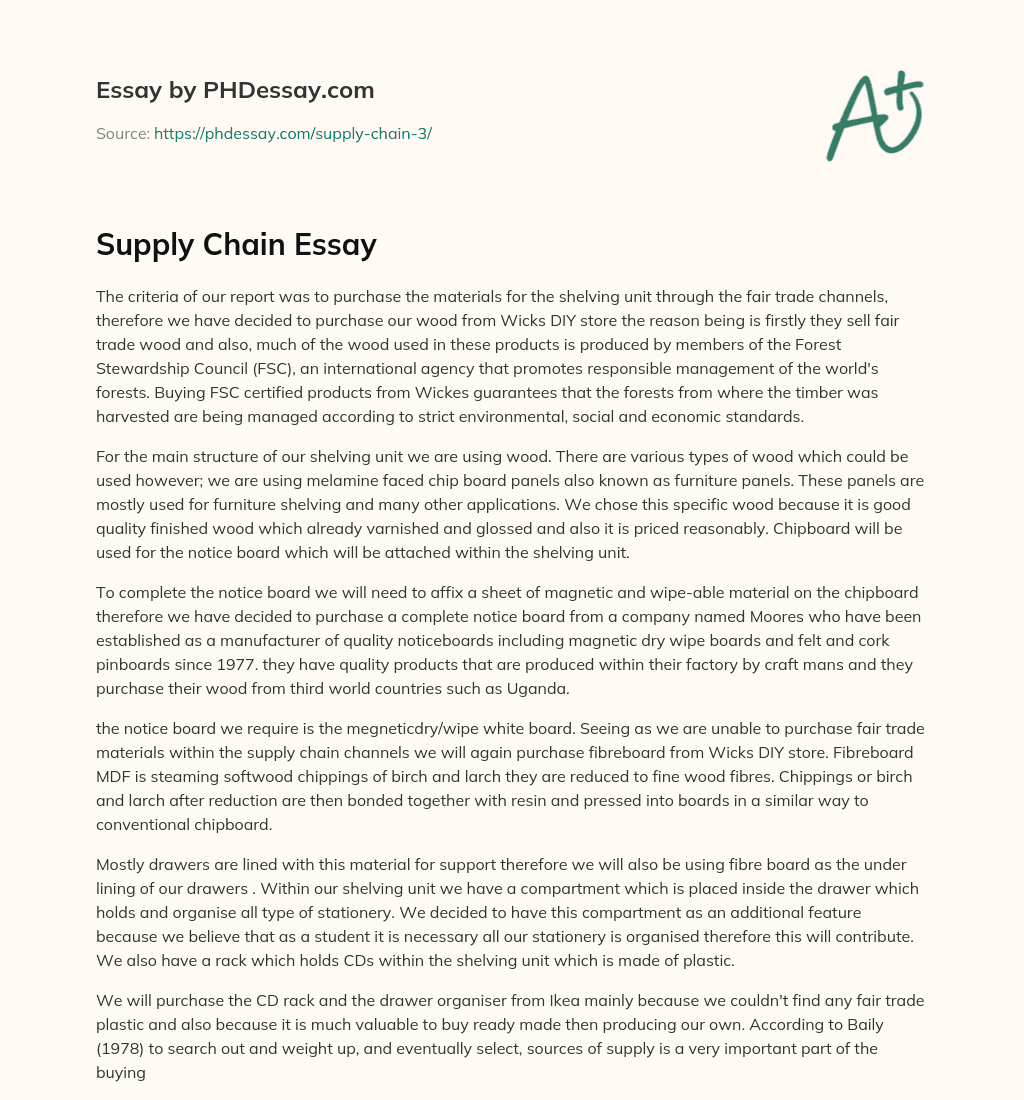 Supply Chain Essay essay