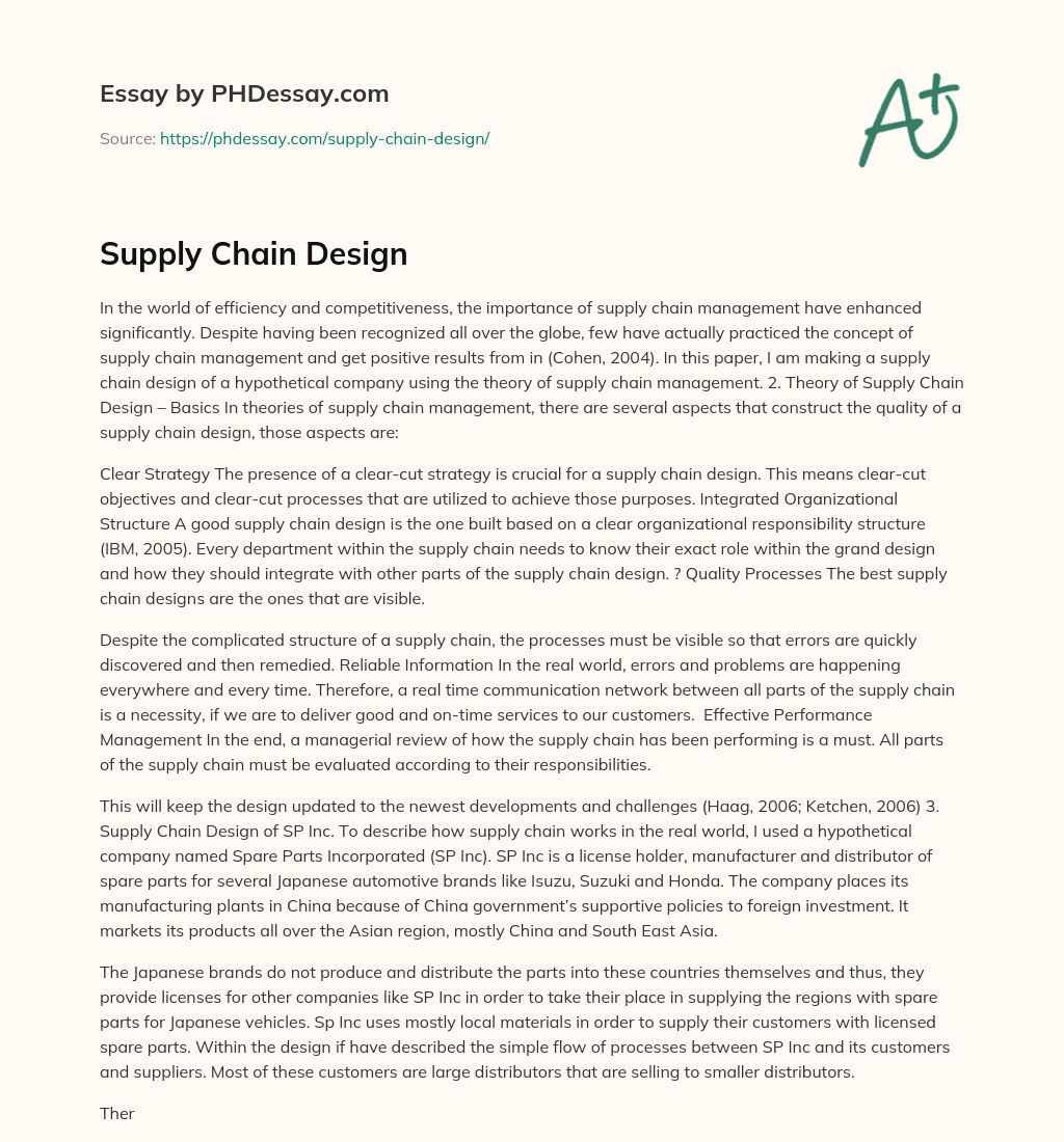 Supply Chain Design essay
