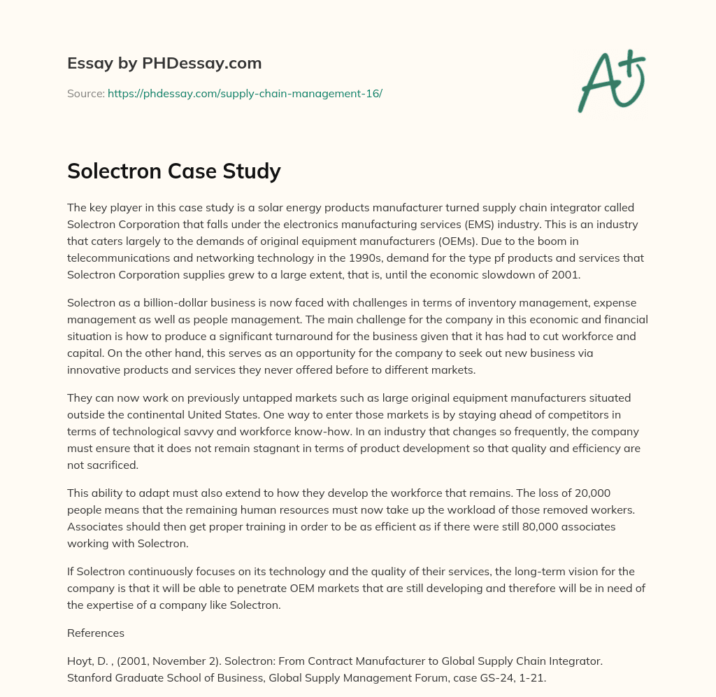 Solectron Case Study essay