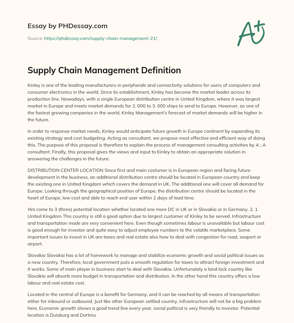 Supply Chain Management Definition essay