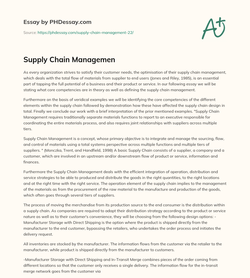 Supply Chain Managemen essay